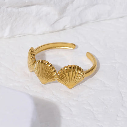 Wholesale Jewelry Vacation Beach Simple Style Shell 304 Stainless Steel 18K Gold Plated Open Rings