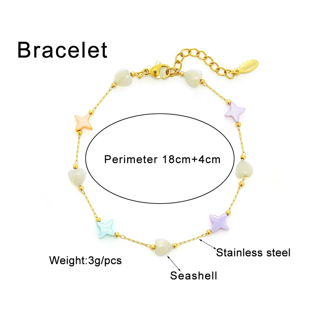 Wholesale Jewelry Vacation Beach Sweet Star Heart Shape 304 Stainless Steel 18K Gold Plated Plating Anklet