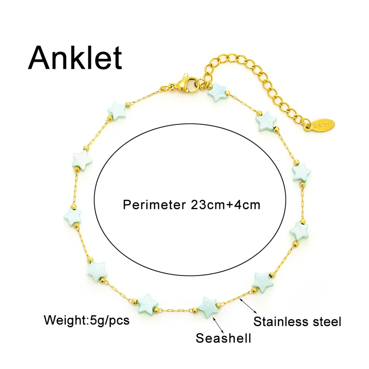 Wholesale Jewelry Vacation Beach Sweet Star Heart Shape 304 Stainless Steel 18K Gold Plated Plating Anklet