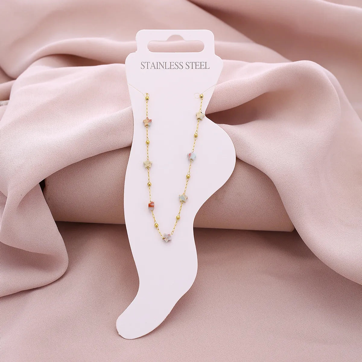 Wholesale Jewelry Vacation Beach Sweet Star Heart Shape 304 Stainless Steel 18K Gold Plated Plating Anklet