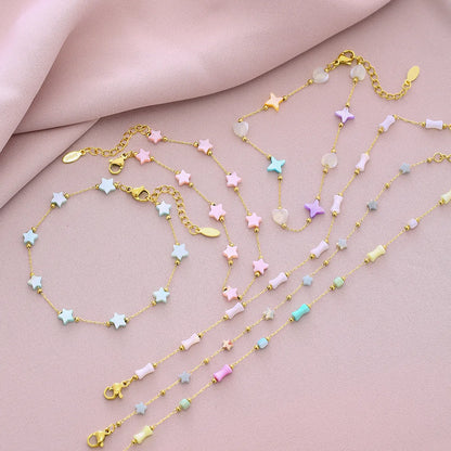 Wholesale Jewelry Vacation Beach Sweet Star Heart Shape 304 Stainless Steel 18K Gold Plated Plating Anklet