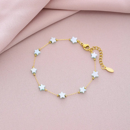 Wholesale Jewelry Vacation Beach Sweet Star Heart Shape 304 Stainless Steel 18K Gold Plated Plating Anklet