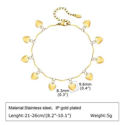 Wholesale Jewelry Vacation Beach Tropical Heart Shape Shell 201 Stainless Steel 18K Gold Plated Pearl Anklet