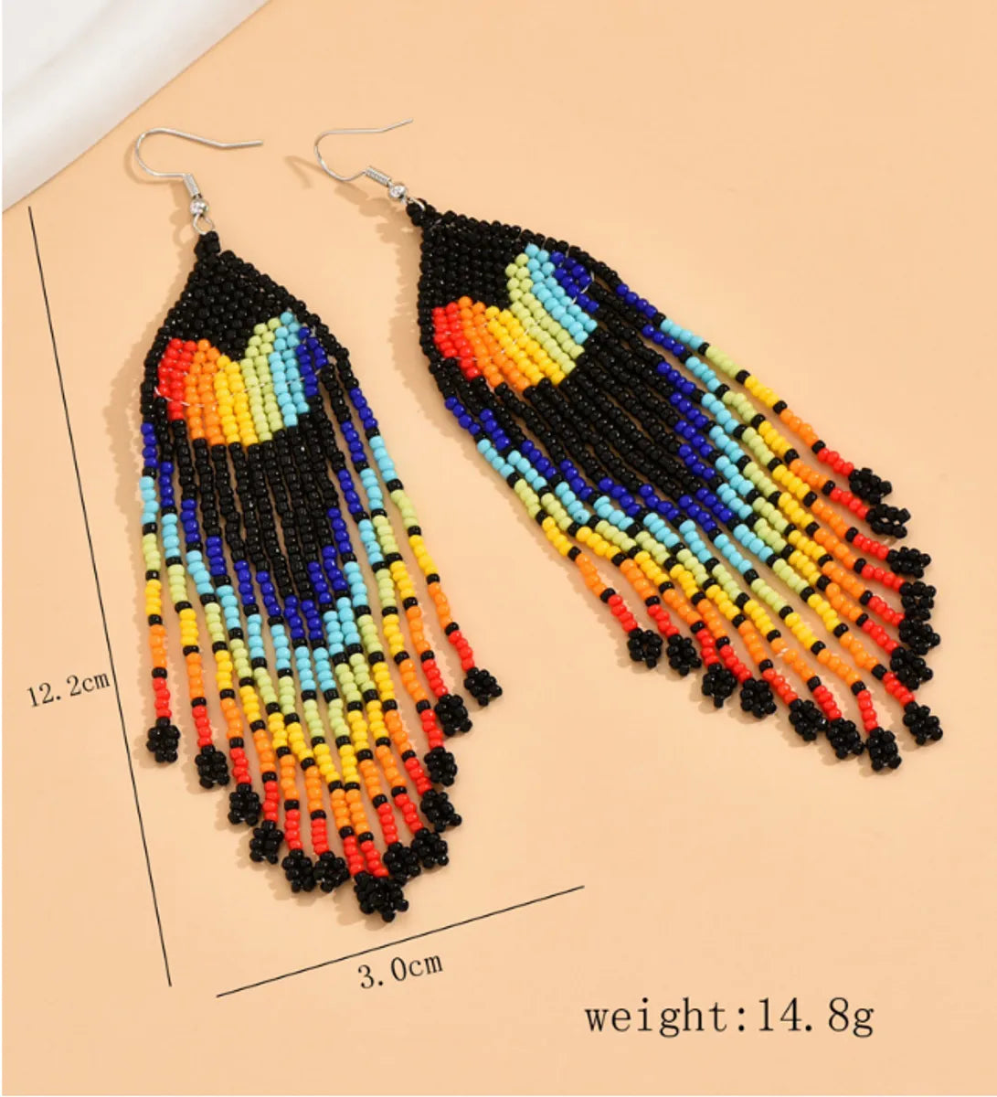 Wholesale Jewelry Vacation Bohemian Color Block Heart Shape Seed Bead Beaded Drop Earrings