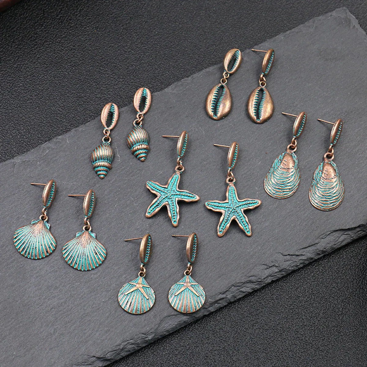 Wholesale Jewelry Vacation Bohemian Starfish Conch Shell Alloy Plating Drop Earrings