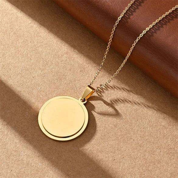Wholesale Jewelry Vacation Classic Style Customization Laser Engraving Solid Color 304 Stainless Steel Plating Cable Chain Pendant Necklace