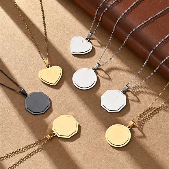Wholesale Jewelry Vacation Classic Style Customization Laser Engraving Solid Color 304 Stainless Steel Plating Cable Chain Pendant Necklace