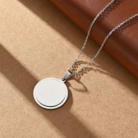 Wholesale Jewelry Vacation Classic Style Customization Laser Engraving Solid Color 304 Stainless Steel Plating Cable Chain Pendant Necklace
