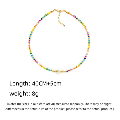 Vacation Colorful Mixed Materials Beaded Knitting Women'S Necklace