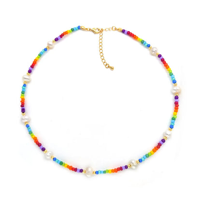 Vacation Colorful Mixed Materials Beaded Knitting Women'S Necklace