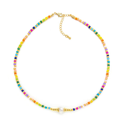 Vacation Colorful Mixed Materials Beaded Knitting Women'S Necklace