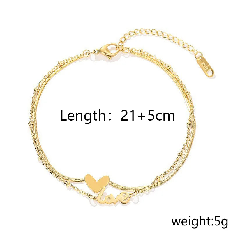 Wholesale Jewelry Vacation French Style Love Heart Shape 304 Stainless Steel Gold Plated Anklet