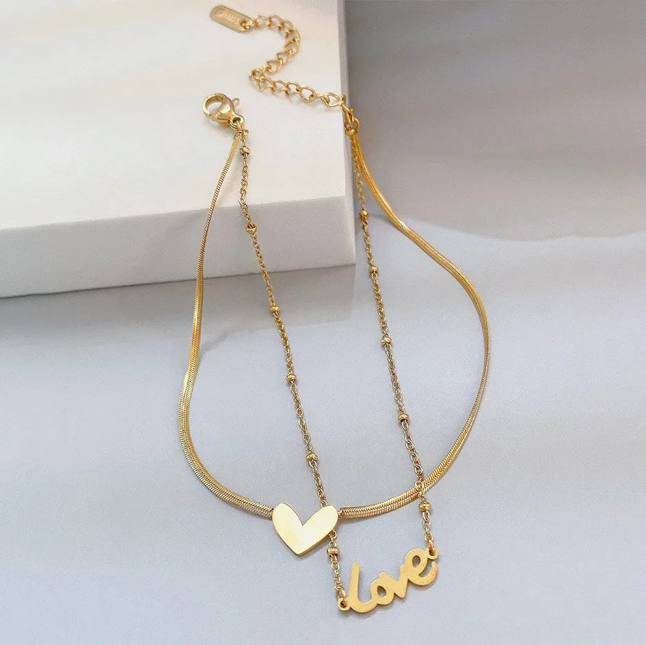 Wholesale Jewelry Vacation French Style Love Heart Shape 304 Stainless Steel Gold Plated Anklet