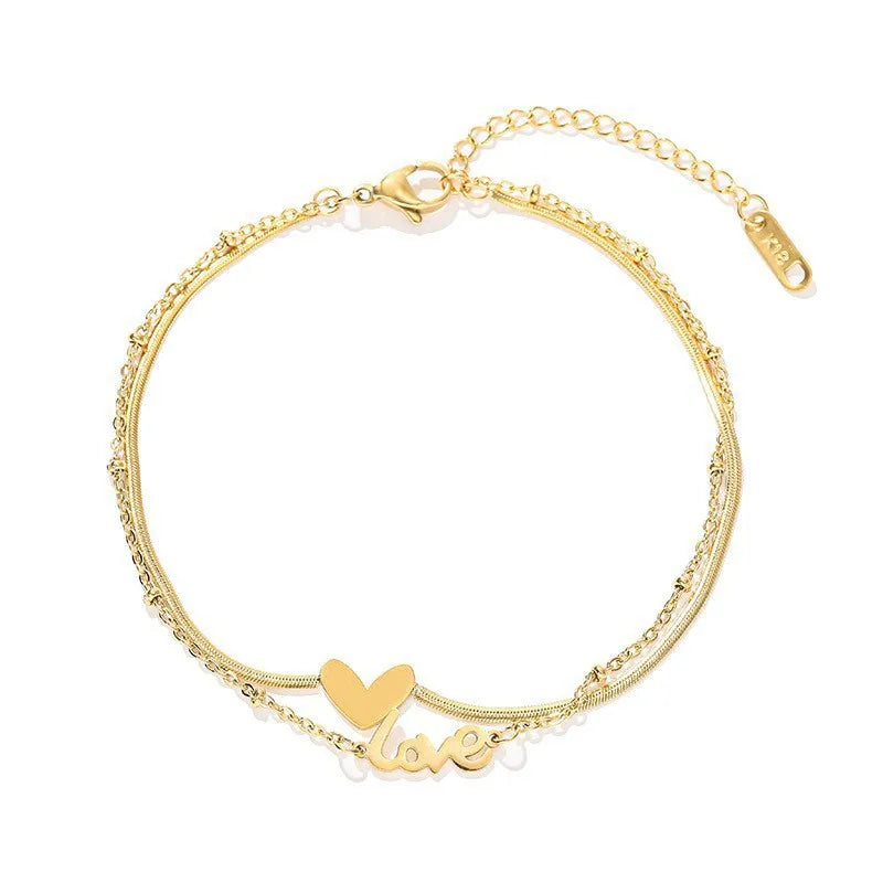 Wholesale Jewelry Vacation French Style Love Heart Shape 304 Stainless Steel Gold Plated Anklet