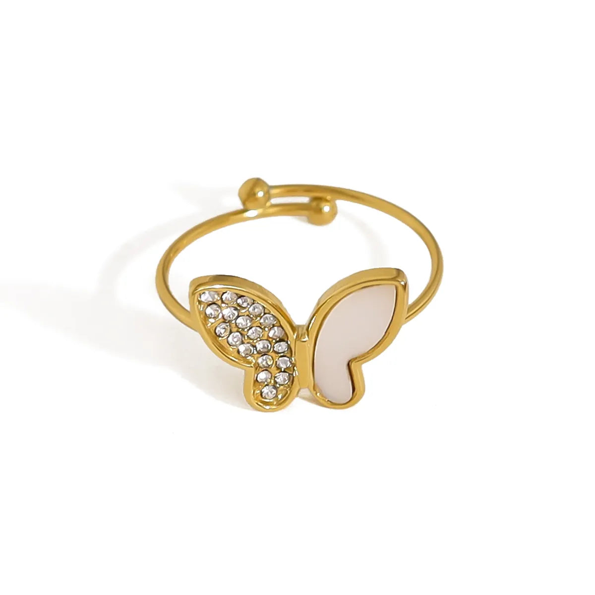 Wholesale Jewelry Vacation French Style Simple Style Butterfly 304 Stainless Steel Shell Zircon 18K Gold Plated Inlay Open Rings