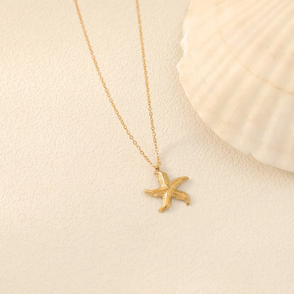 Wholesale Jewelry Vacation Marine Style Beach Scallop Starfish Titanium Steel 18K Gold Plated Chain Pendant Necklace