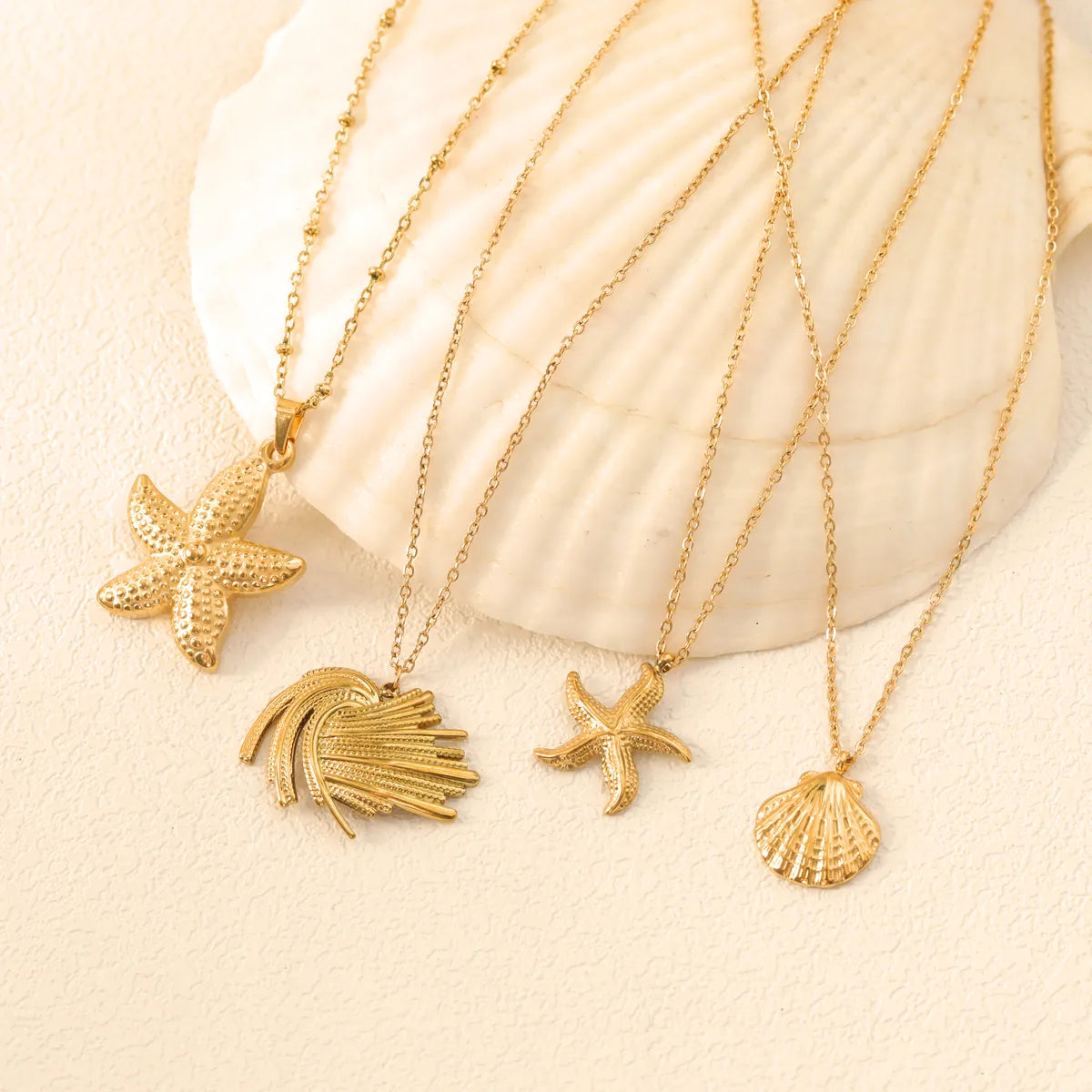 Wholesale Jewelry Vacation Marine Style Beach Scallop Starfish Titanium Steel 18K Gold Plated Chain Pendant Necklace