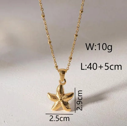 Wholesale Jewelry Vacation Marine Style Beach Scallop Starfish Titanium Steel 18K Gold Plated Chain Pendant Necklace