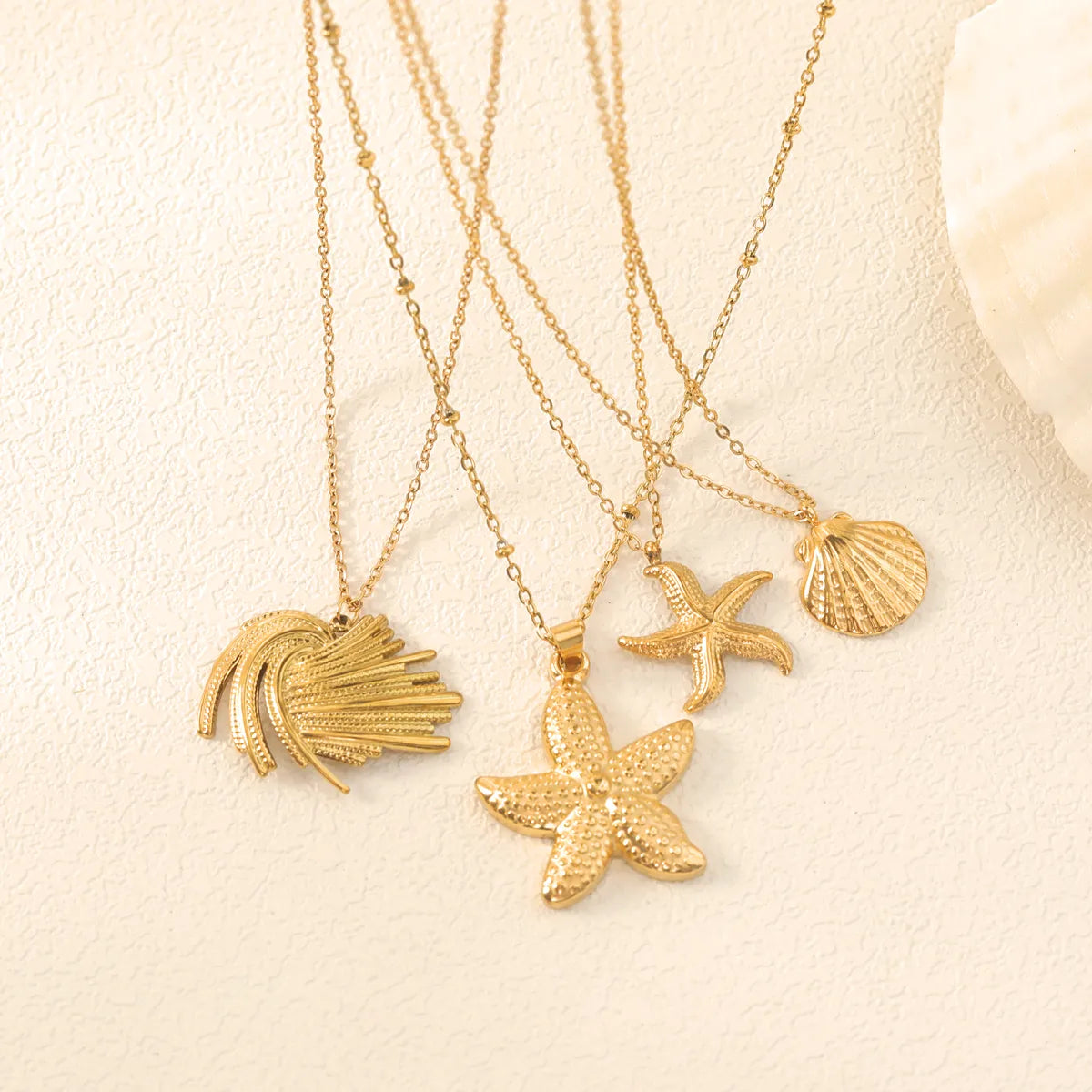 Wholesale Jewelry Vacation Marine Style Beach Scallop Starfish Titanium Steel 18K Gold Plated Chain Pendant Necklace