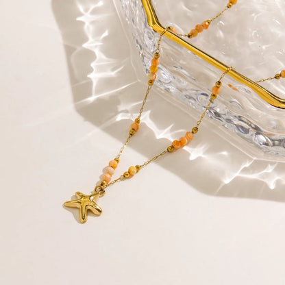 Wholesale Jewelry Vacation Marine Style Beach Starfish 304 Stainless Steel 14K Gold Plated Polishing Plating Pendant Necklace