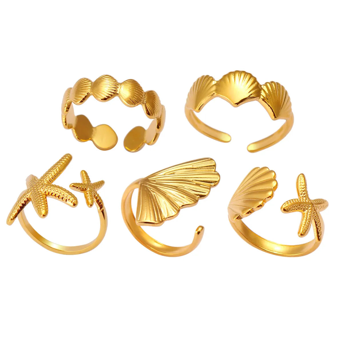 Wholesale Jewelry Vacation Marine Style Geometric Scallop Starfish 304 Stainless Steel Irregular Open Rings