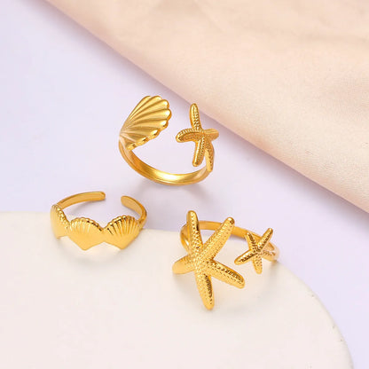 Wholesale Jewelry Vacation Marine Style Geometric Scallop Starfish 304 Stainless Steel Irregular Open Rings