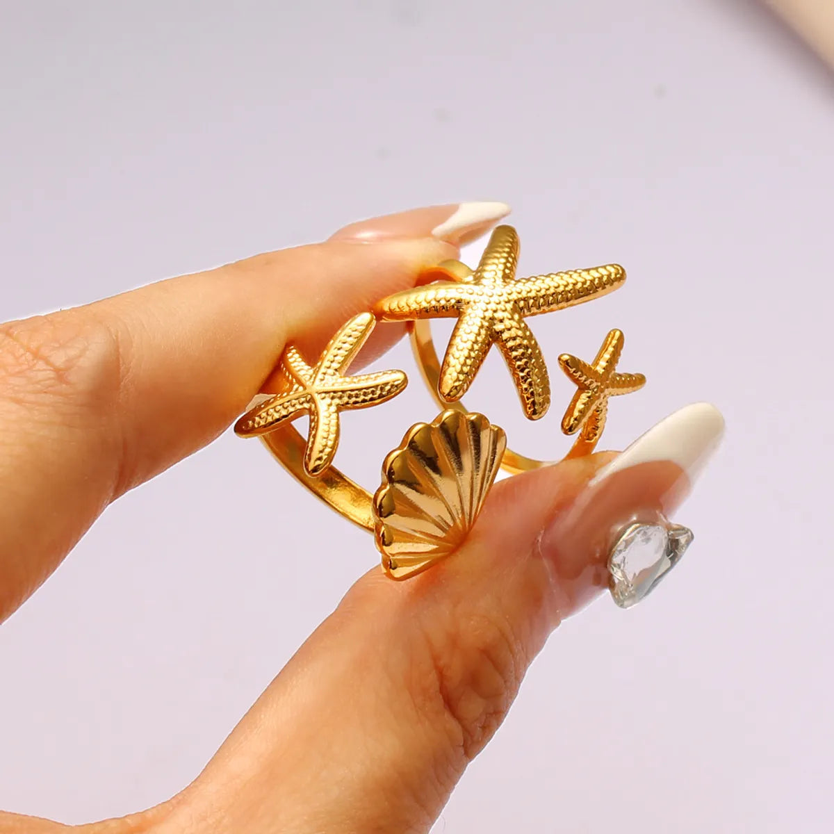 Wholesale Jewelry Vacation Marine Style Geometric Scallop Starfish 304 Stainless Steel Irregular Open Rings