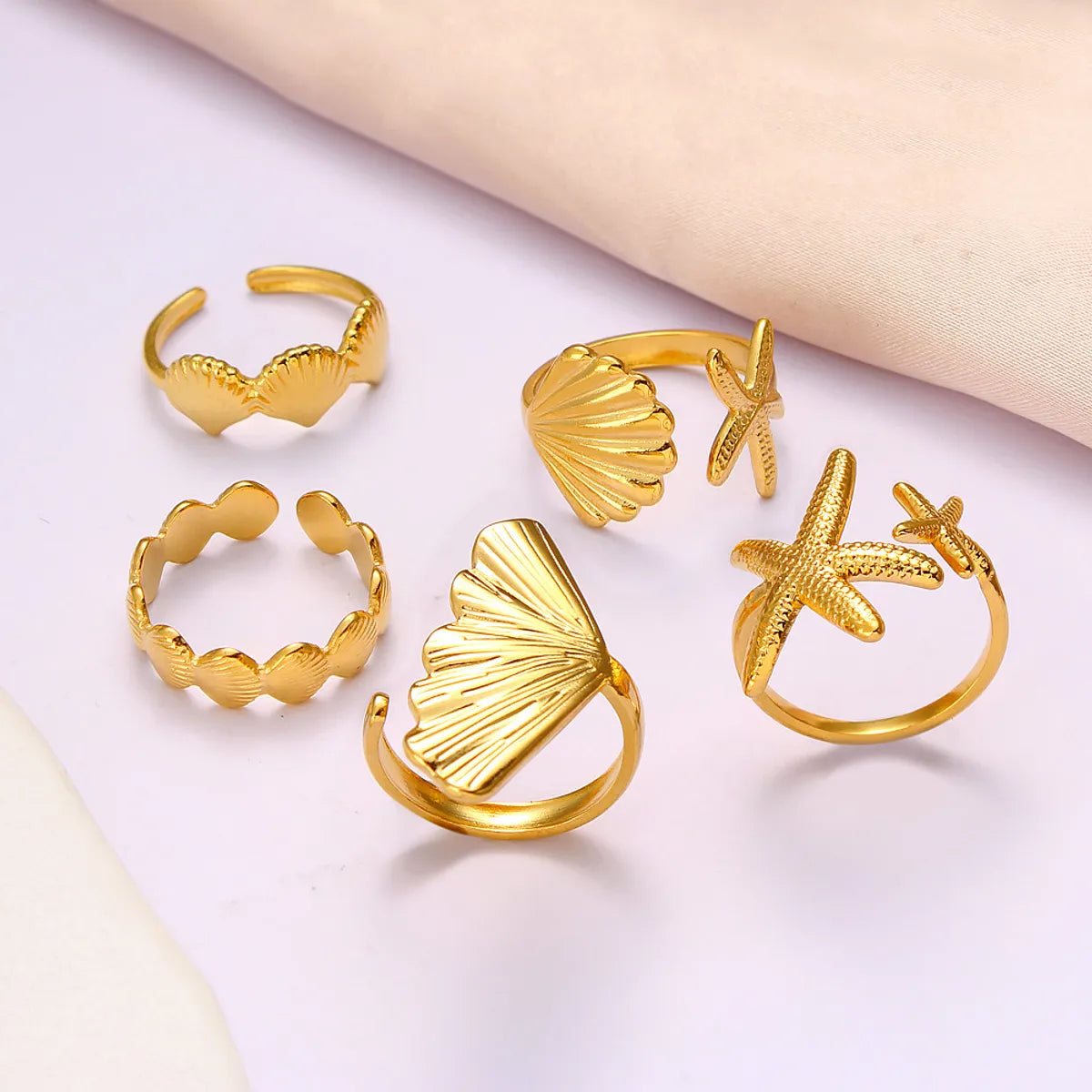 Wholesale Jewelry Vacation Marine Style Geometric Scallop Starfish 304 Stainless Steel Irregular Open Rings