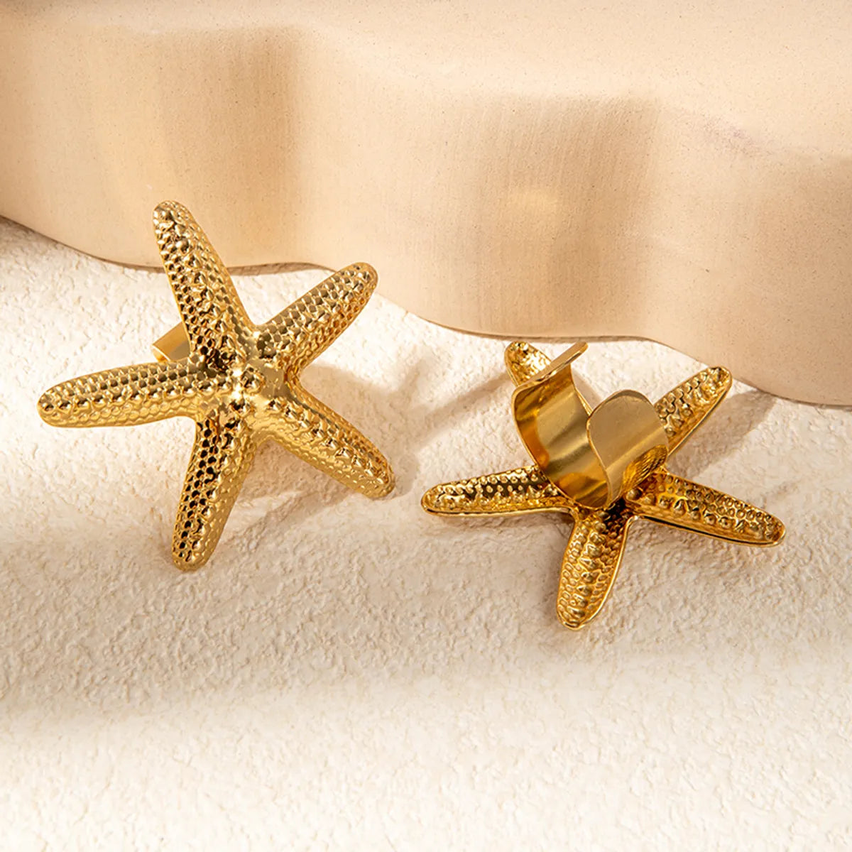 Wholesale Jewelry Vacation Marine Style Modern Style Starfish 304 Stainless Steel 14K Gold Plated Plating Open Rings