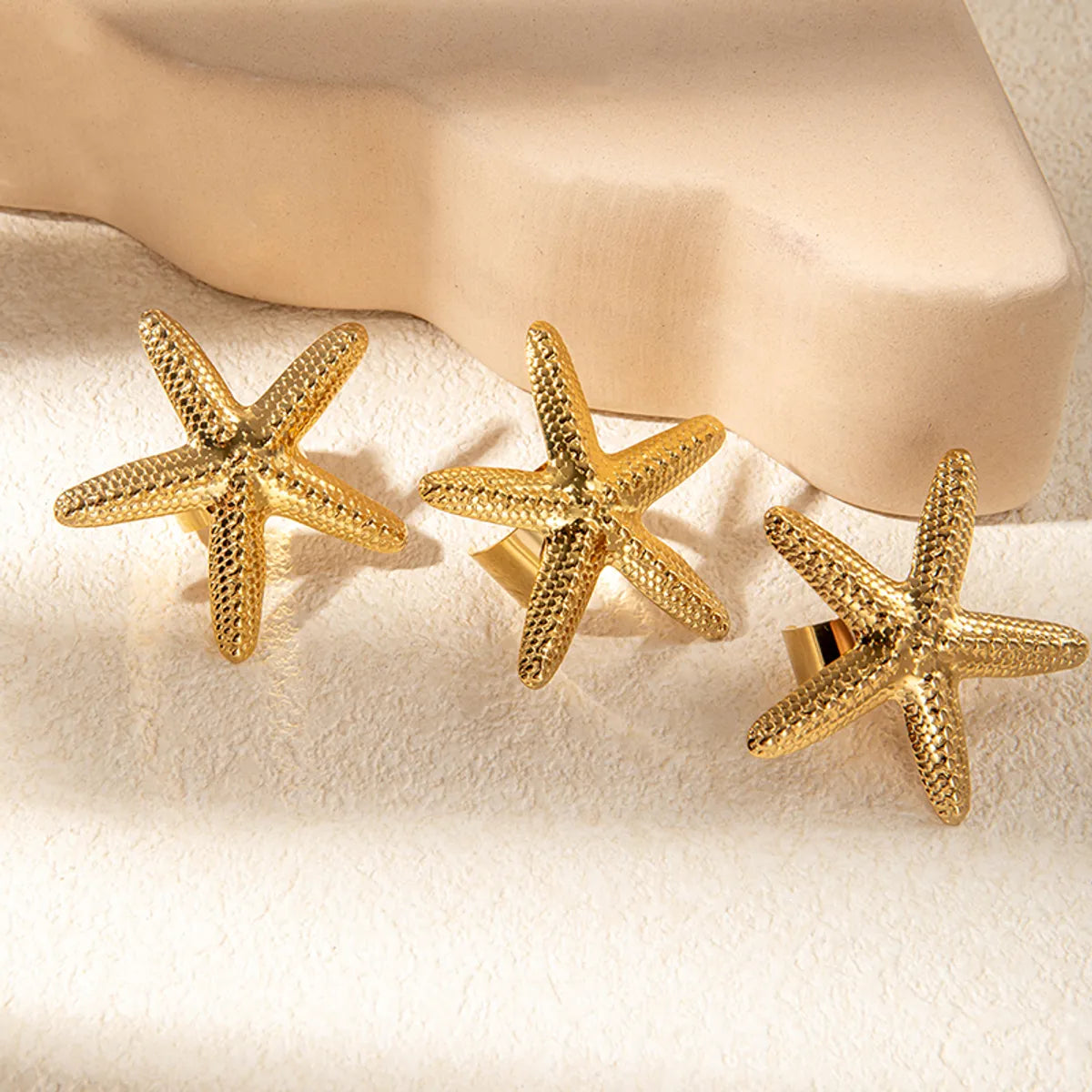 Wholesale Jewelry Vacation Marine Style Modern Style Starfish 304 Stainless Steel 14K Gold Plated Plating Open Rings