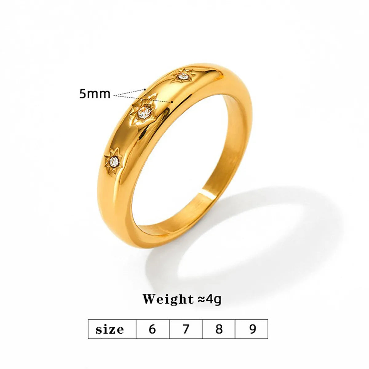 Wholesale Jewelry Vacation Modern Style Eight Awn Star 304 Stainless Steel Rhinestones 16K Gold Plated White Gold Plated Gold Plated Plating Inlay Rings