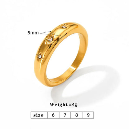 Wholesale Jewelry Vacation Modern Style Eight Awn Star 304 Stainless Steel Rhinestones 16K Gold Plated White Gold Plated Gold Plated Plating Inlay Rings