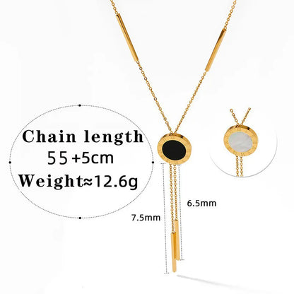 Wholesale Jewelry Vacation Modern Style Round Roman Numeral 304 Stainless Steel Fritillary 16K Gold Plated White Gold Plated Gold Plated Plating Inlay Pendant Necklace