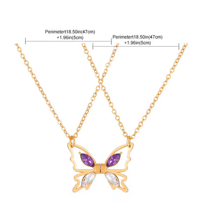 Wholesale Jewelry Vacation Modern Style Sweet Butterfly Alloy Rhinestones Inlay Pendant Necklace