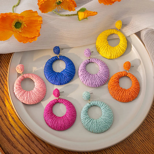 1 Pair Vacation Round Plating Alloy Raffia Drop Earrings