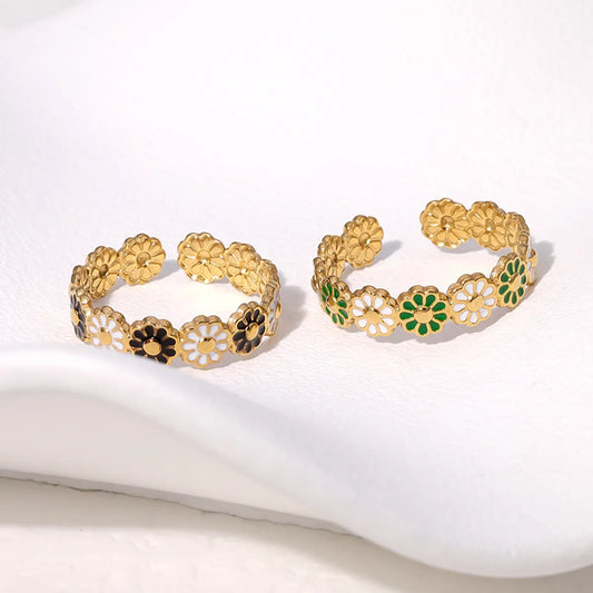 Wholesale Jewelry Vacation Simple Style Classic Style Flower 304 Stainless Steel 18K Gold Plated Open Rings