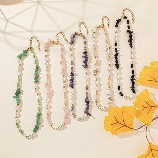 Wholesale Jewelry Vacation Simple Style Color Block Alloy Natural Stone Beaded