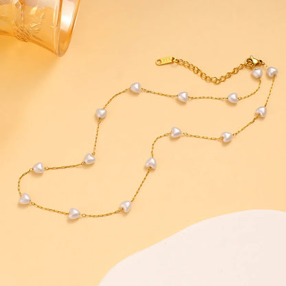 Wholesale Jewelry Vacation Simple Style Heart Shape 304 Stainless Steel 18K Gold Plated Bracelets Necklace