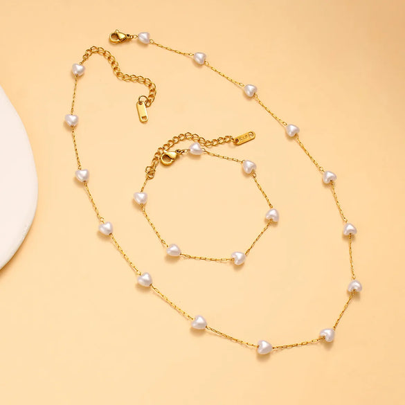 Wholesale Jewelry Vacation Simple Style Heart Shape 304 Stainless Steel 18K Gold Plated Bracelets Necklace