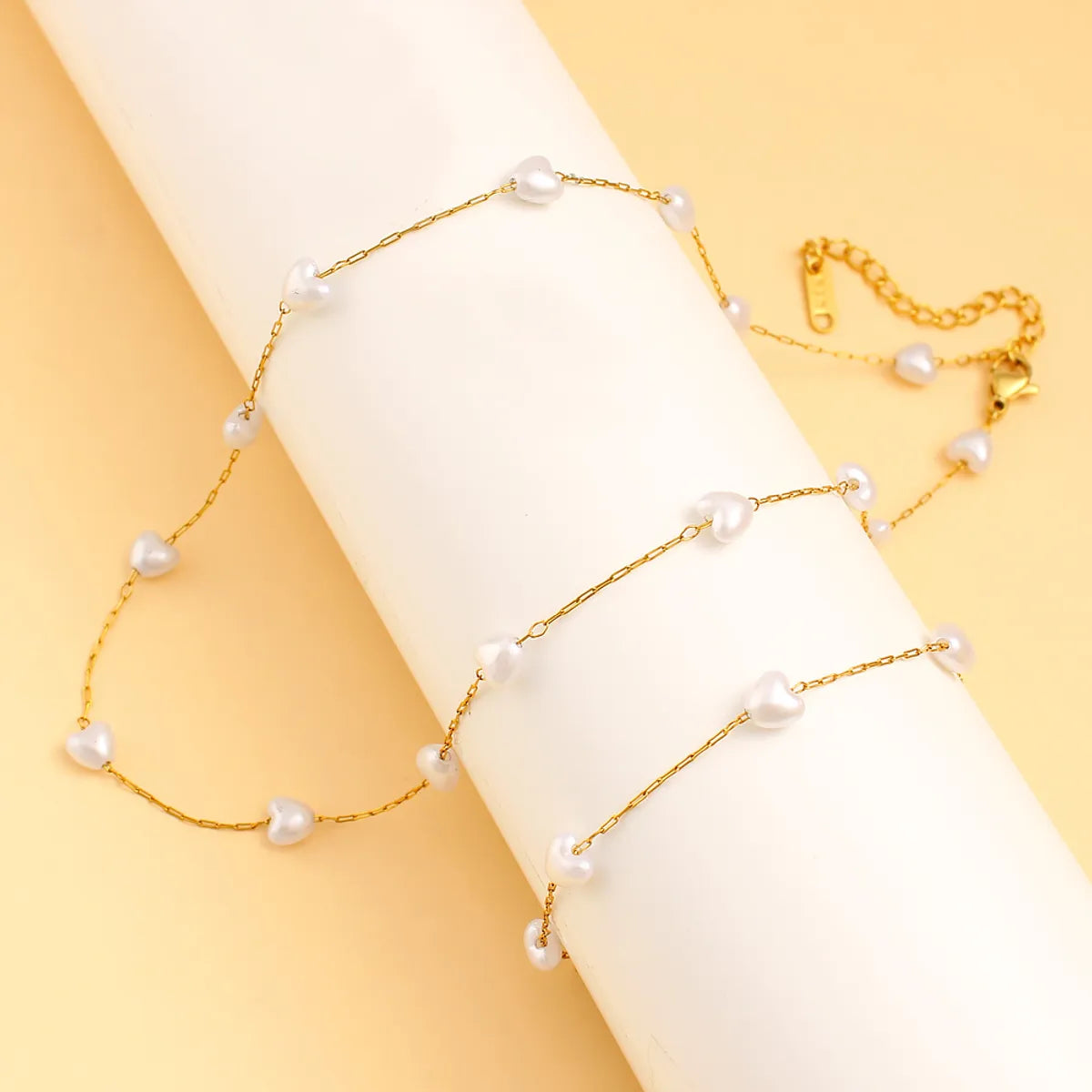 Wholesale Jewelry Vacation Simple Style Heart Shape 304 Stainless Steel 18K Gold Plated Bracelets Necklace