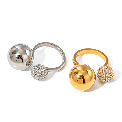 Wholesale Jewelry Vacation Simple Style IG Style Ball 316 Stainless Steel  Rhinestones 18K Gold Plated Inlay Open Rings