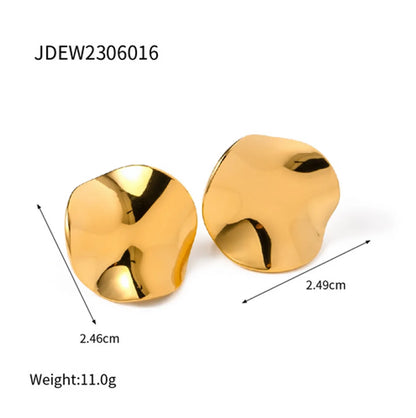 Wholesale Jewelry Vacation Simple Style IG Style Irregular Round 304 Stainless Steel 18K Gold Plated Pleated Rings Earrings