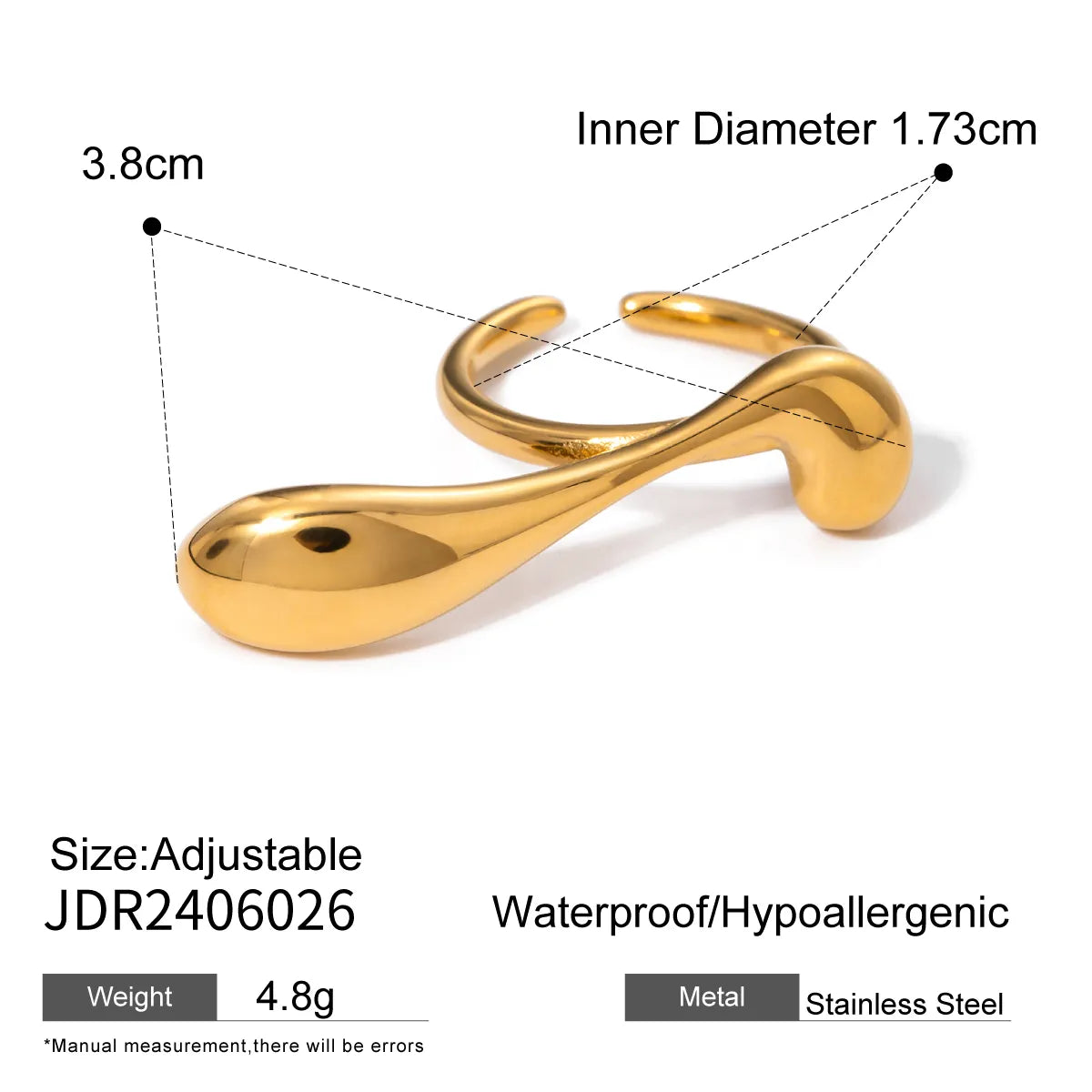 Wholesale Jewelry Vacation Simple Style IG Style Water Droplets 316 Stainless Steel  18K Gold Plated Plating Open Rings