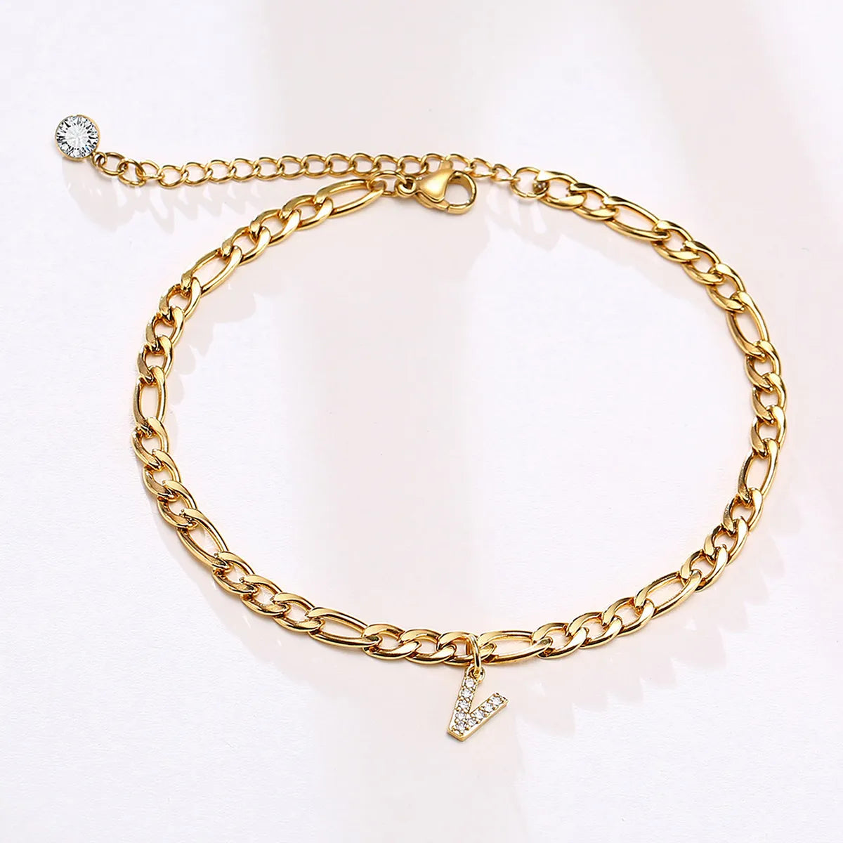 Wholesale Jewelry Vacation Simple Style Letter 201 Stainless Steel Zircon 18K Gold Plated Plating Inlay Anklet