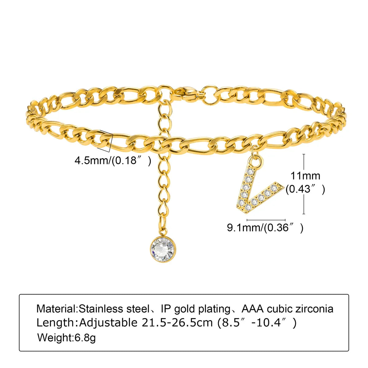 Wholesale Jewelry Vacation Simple Style Letter 201 Stainless Steel Zircon 18K Gold Plated Plating Inlay Anklet