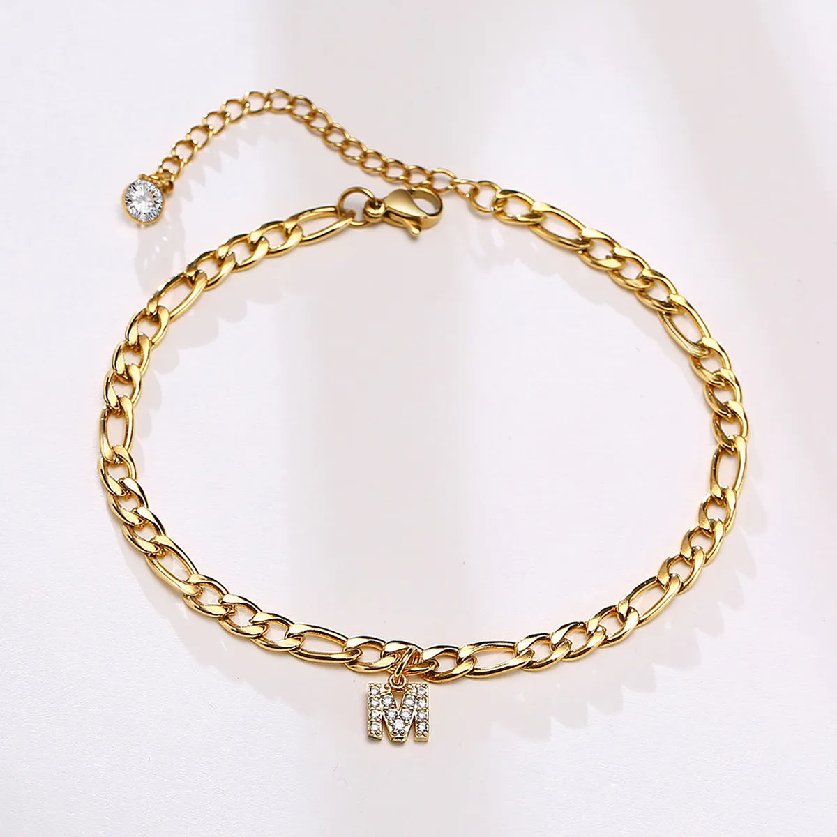 Wholesale Jewelry Vacation Simple Style Letter 201 Stainless Steel Zircon 18K Gold Plated Plating Inlay Anklet