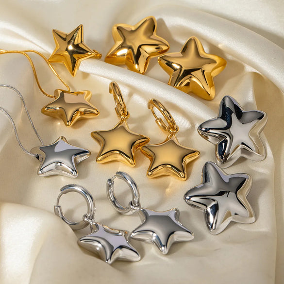 Wholesale Jewelry Vacation Simple Style Pentagram 304 Stainless Steel 18K Gold Plated Plating Rings Necklace