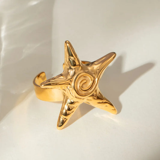 Wholesale Jewelry Vacation Simple Style Pentagram 316 Stainless Steel  18K Gold Plated Plating Rings