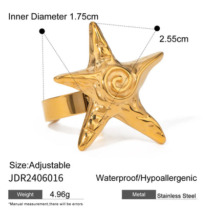 Wholesale Jewelry Vacation Simple Style Starfish 316 Stainless Steel  18K Gold Plated Star Rings