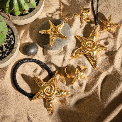 Wholesale Jewelry Vacation Simple Style Starfish 316 Stainless Steel  18K Gold Plated Star Rings